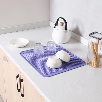 Silicone Dish Drying Mat for Multiple Usage,Easy clean,Eco-friendly,Heat-resistant Silicone Mat for Kitchen Counter or Sink,Refrigerator or Drawer Liner Light Purple 2XL 24 inches x 18 inches