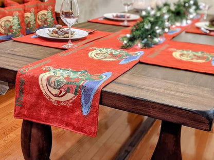 DaDalogy Red Merry Christmas Santa Claus Placemats Set of 4 Festive Winter Holiday Tapestry - Cotton Linen Wove Dining Room Table Mats - 13” x 19” (17615)