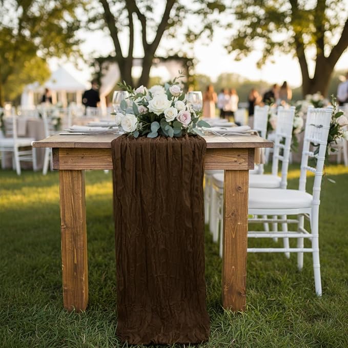 8 Pack Brown Cheesecloth Table Runner 120 Inch Boho Wedding Decor | Cheesecloth - Image 8