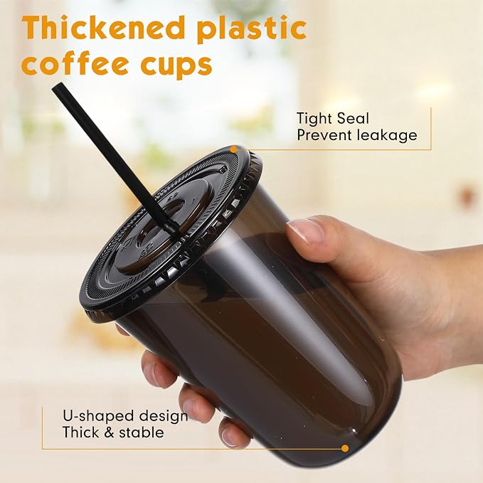 Ziliny 50 Sets 16 oz Black Plastic Cups - Image 4