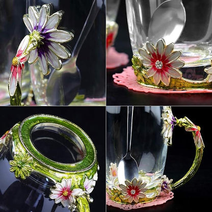 Daisy Flower Tea Cup, Handmade Glass Enamel Coffee Mugs - Image 4