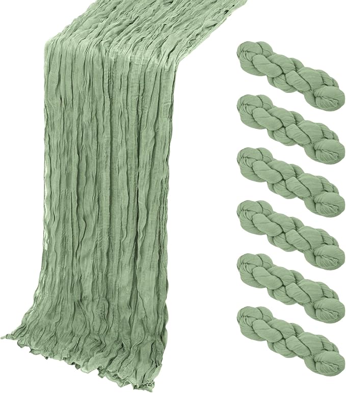 6 Pack Sage Green Cheesecloth Table Runner, 17 x 108 Inch, Gauze Cheese Cloth by Yorcari