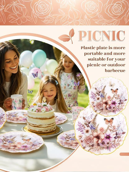 20Pack Spring Plates Flower- Baroque Fancy Butterfly Plates Disposable - Image 2