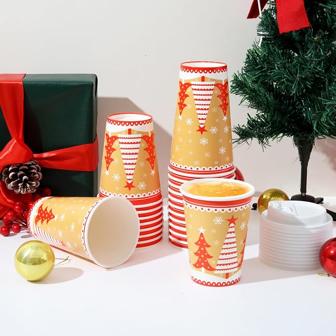 Tamone 100 PACK Christmas Cups 12OZ Disposable Coffee Cups - Image 4