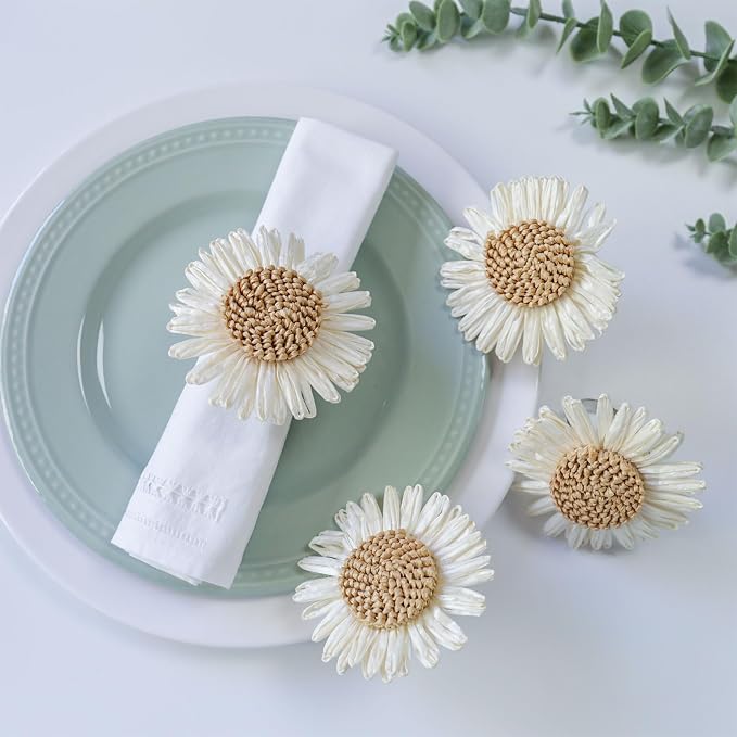 wonlex Sunflower Napkin Rings Set of 8, Handmade Faux Daisy Napkin Ring - Image 5