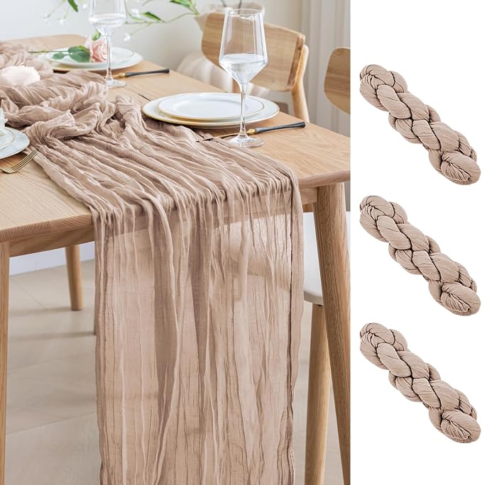 Asee'm 3pcs Nude Pink Cheesecloth Table Runner Summer Boho Rustic 10FT | Fall by Aseem