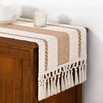DeZerlor Boho Macrame Table Runner Spring Easter Farmhouse Woven Small Table - Image 4