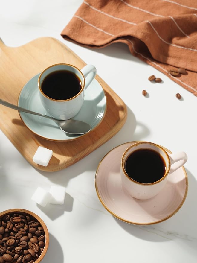 famiware 3oz Espresso Cups and Saucers, Stoneware Demitasse Cup - Image 2