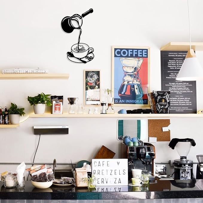 Oubasa Metal Pour Coffee Cup Wall Decor, Minimalist Cafe Themed - Image 9