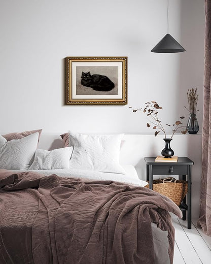 InSimSea Retro Gold Framed Wall Art, Vintage Black Cat Home Bathroom Wall Decor, Animal Canvas Print Artwork, Farmhouse Country Decor, Antique Picture Frame Retro Classical Paintings, 11x14 Inch