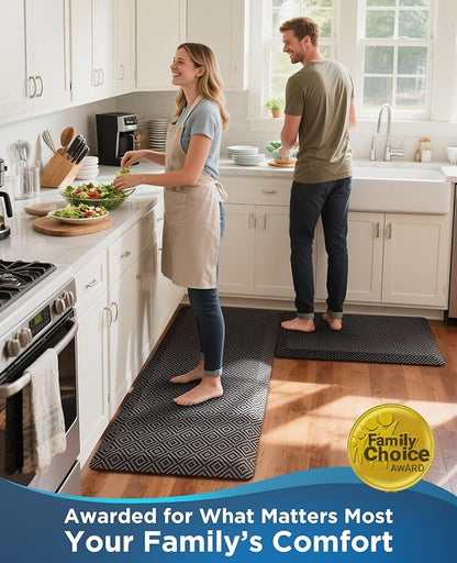 Ophanie Kitchen Mats for Floor, 3/4 inch Thick, 17x28 Anti Fatigue Cushioned Mat, Kitchen Rugs, Waterproof, Comfort Ergonomic Standing Mat for Office, Home, Sink, Black Non-Slip Ridged Bottom