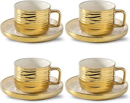 LETAOTAO Cappuccino Cups with Saucers, Ceramic Coffee Cup Set of 4, 8.5oz | by LETAOTAO