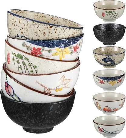 6 Pack Japanese Retro Rice Bowls Set | 4.5 Inch Small Soup Sushi Salad Dessert by Unknown