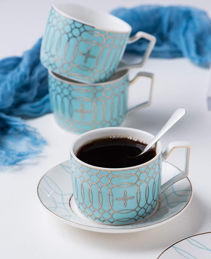Jusalpha Porcelain Mint Green Tea Cup and Saucer Set and Spoon | Modern elegant - Image 6