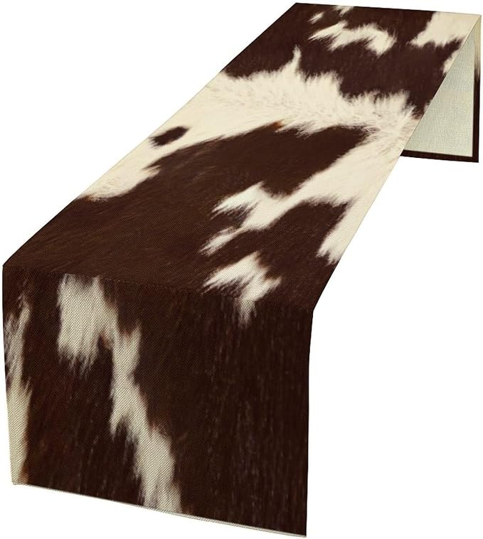 Cow Skin Print Table Runner, Rustic Farmhouse Cottage Animal Fur Skin Western by SHElifestyle