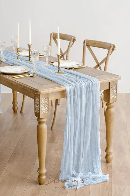 Ling's Moment Dusty Blue Gauze Cheesecloth Table Runner, 14FT | Blue Sheer - Image 2