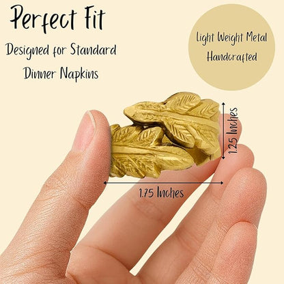 CLEENTABLE Gold Leaf Napkin Rings Set of 12 - Round Metal Napkin Holders for Dining Table Settings - Elegant Leaf Design for Weddings, Parties, Holiday Décor, Family Dinners & Special Occasions