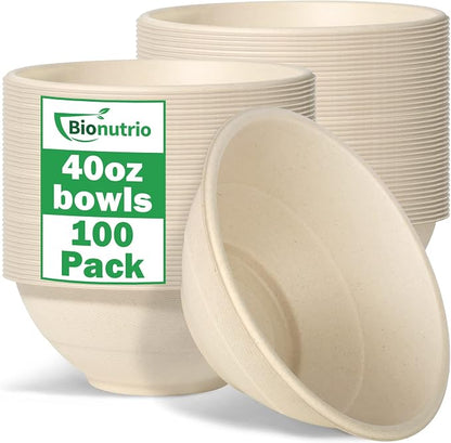 40 oz Large Compostable Paper Bowls, 100 Pack Heavy Duty | Eco-friendly by HOME