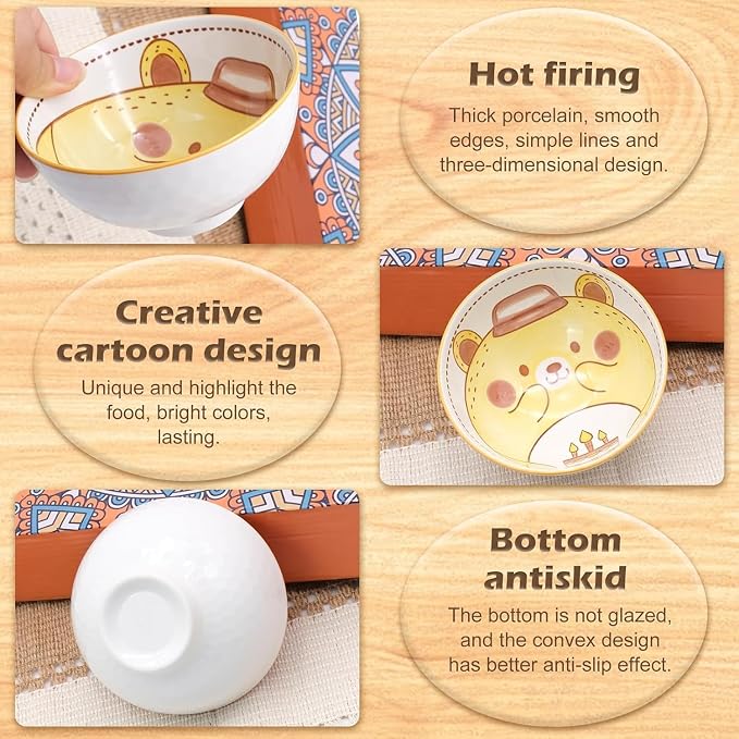 6 PCS Ceramic Rice Bowls, Cute Cartoon Small Dessert Bowl, Cereal Bowls Serving - Image 2