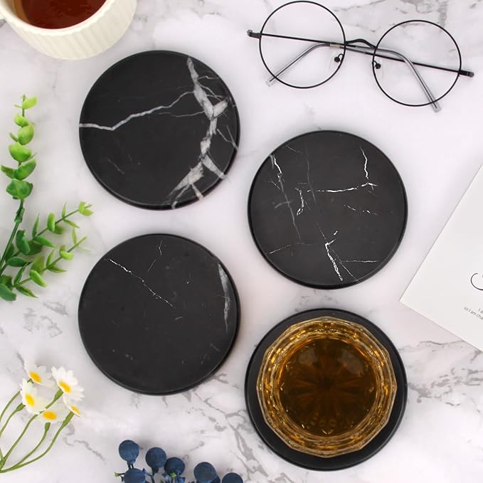 Natural Marble Coasters Set of 4, 4 inch Round, Silicone Anti-Slip Pads - Image 7