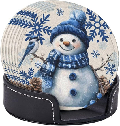 Winter Blue Snowman Snowflakes Coasters - Image 2