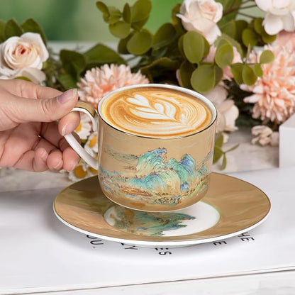 KAMMAK Tea Cups and Saucers Set of 2, Porcelain Coffee Cups, JBE009 | Stackable - Image 4