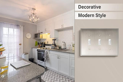 Henne Bery Soft Modern Decorative Wall Plate Switch Plate Outlet Cover (Triple Toggle, Satin Nickel)