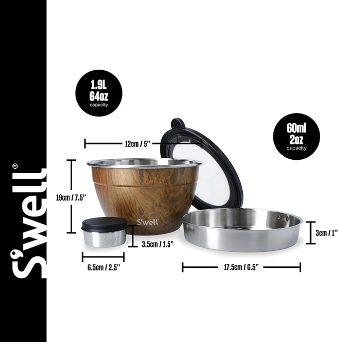 S’well Stainless Steel Salad Bowl Kit, Teakwood Finish, Includes 2oz Condiment - Image 11