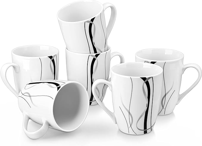 VEWEET Coffee Mugs Set of 6, 11 OZ White Ceramic Mugs, Fiona | White Ceramic by VEWEET