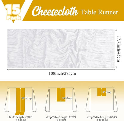 15 Pack White Table Runner 17 x 108inch Cheesecloth Table Runner Boho Gauze - Image 2