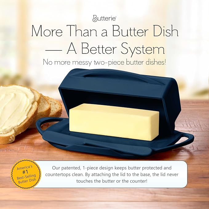Flip Top Butter Dish with Attached Lid & Matching Knife, 2 Pack - Image 2