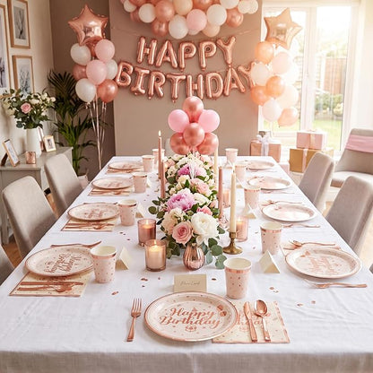 NatNarr 50 Pcs Happy Birthday Plates and Napkins Set, 7 Inch Pin Rose Gold - Image 6