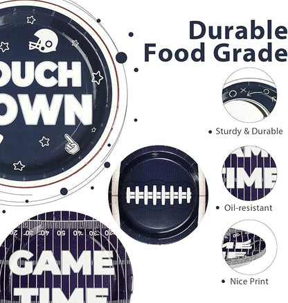 60Pcs Cowboys Football Party Supplies 9” Navy Blue Football Paper Plates Footballs Themed Plates Disposable Tableware for Game Day Sports Birthday Party Supplies
