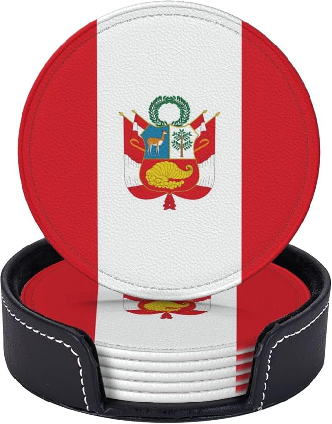 6 Pack Peru Flag Leather Coaster by GTEVUTS