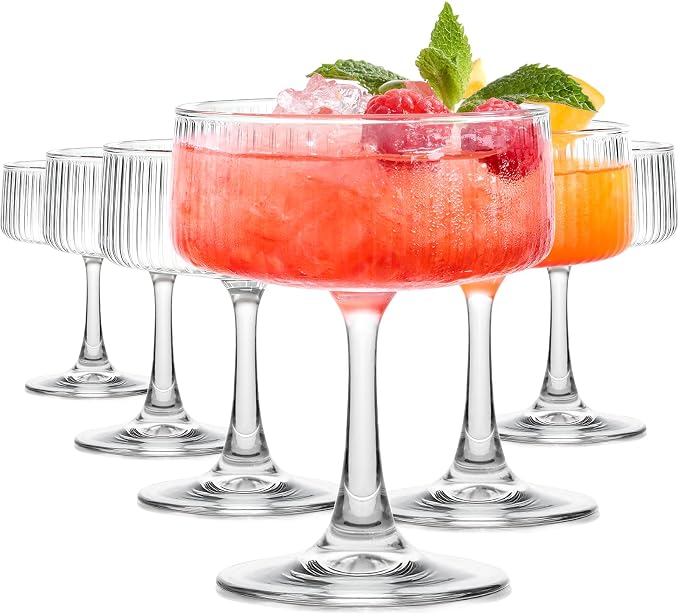 Coupe Glasses Set of 6, 10oz Ribbed Large Martini Glass by Unknown