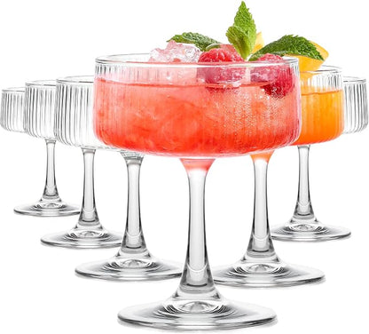 Coupe Glasses Set of 6, 10oz Ribbed Large Martini Glass by Unknown