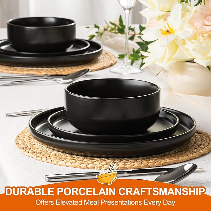 EWFEN Plates and Bowls Sets, 12 Pieces Ceramic Dinnerware Set - Image 3