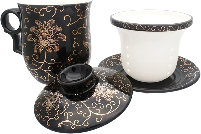 Porcelain Tea Cup with Infuser Lid and Saucer Sets - Image 6