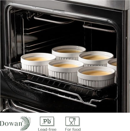 DOWAN Ramekins 12 oz Oven Safe, Creme Brulee Ramekin Souffle Dishes for Baking, Porcelain Samll Bowls for French Onion Soup, Dessert Custard Cups Sauce Dish, Set of 6, Soft White