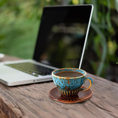 4 oz Espresso Cups and Saucers Set of 2, Ceramic Tea Cup - Image 5