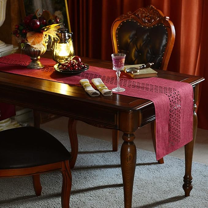 ARTABLE Burgundy Rectangle Fabric Table Runner Finished Edge 16 x 120 Inch | - Image 2