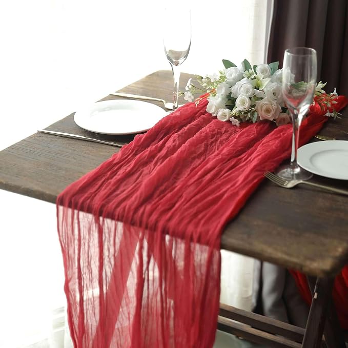Efavormart 10ft Red Gauze Cheesecloth Table Runner - Image 5