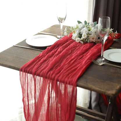 Efavormart 10ft Red Gauze Cheesecloth Table Runner - Image 5