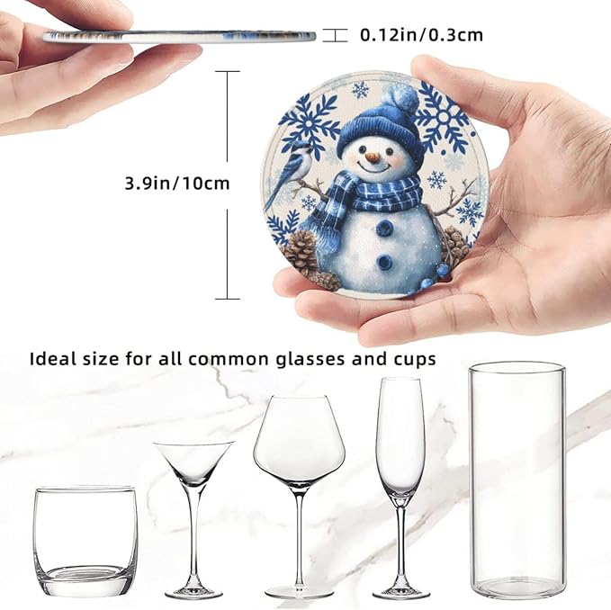 Winter Blue Snowman Snowflakes Coasters - Image 3