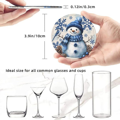 Winter Blue Snowman Snowflakes Coasters - Image 3