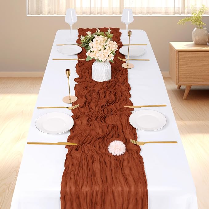 6 Pack Terracotta Cheesecloth Table Runner, 17 x 108 inch, Semi Sheer Boho - Image 2