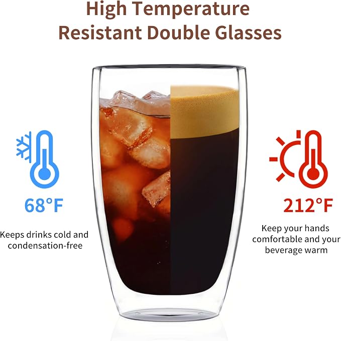MESNEY 17oz Double Walled Glass Coffee Mugs, Insulated Clear Cappuccino Latte - Image 3