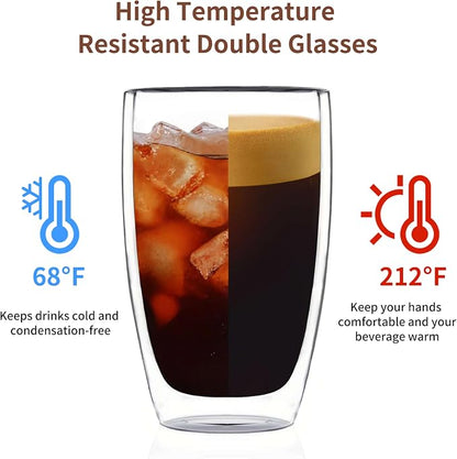 MESNEY 17oz Double Walled Glass Coffee Mugs, Insulated Clear Cappuccino Latte - Image 3