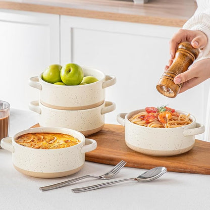 vancasso Sabine 30 Oz French Onion Soup Bowls, Stoneware Set of 4 | Cream Beige - Image 6