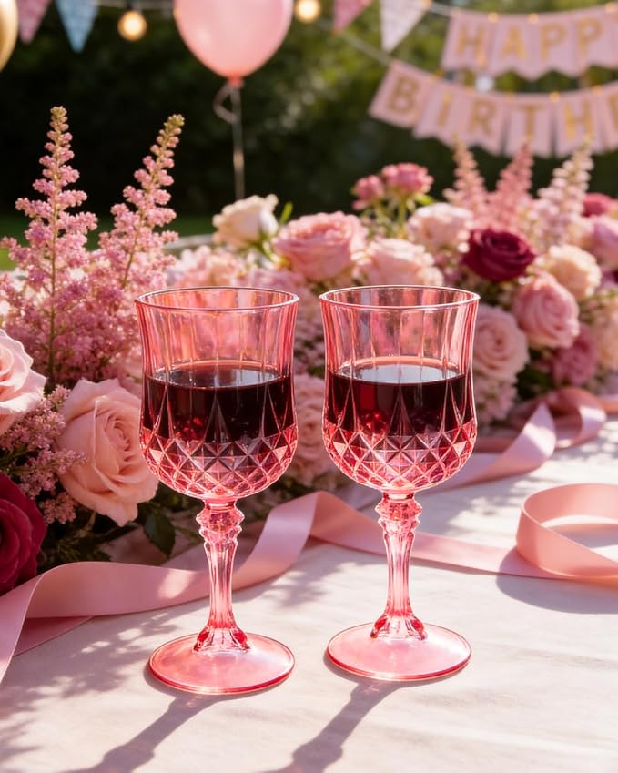 Ciaell 24 Pack Pink Plastic Wine Glasses - Image 7